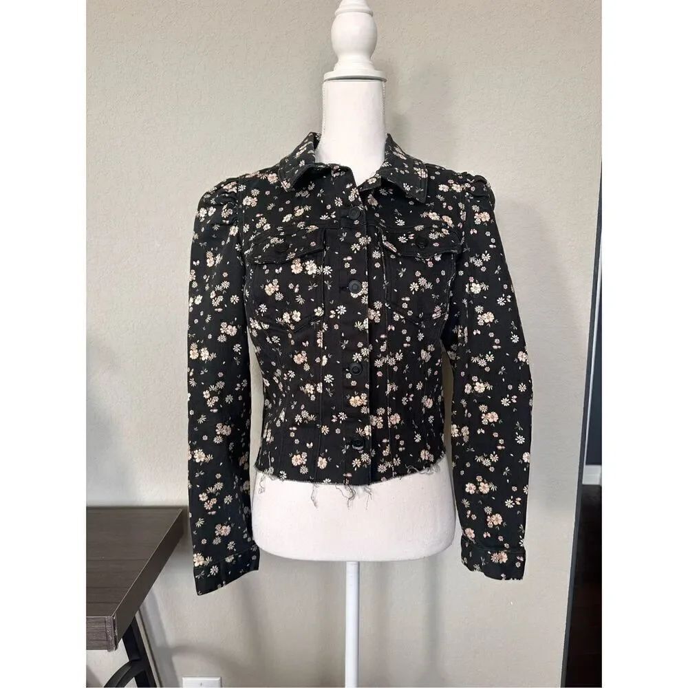 Celebrity Pink Black Flower Denim Jacket